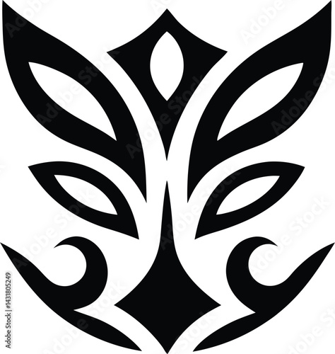 Tribal Wolf Head Design Black and White Symmetrical Tattoo Illustration