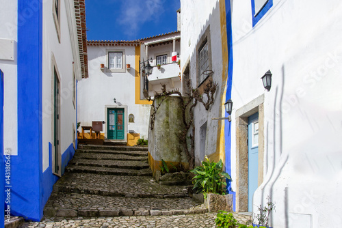 Narrow streets of Obidos, Portugal.