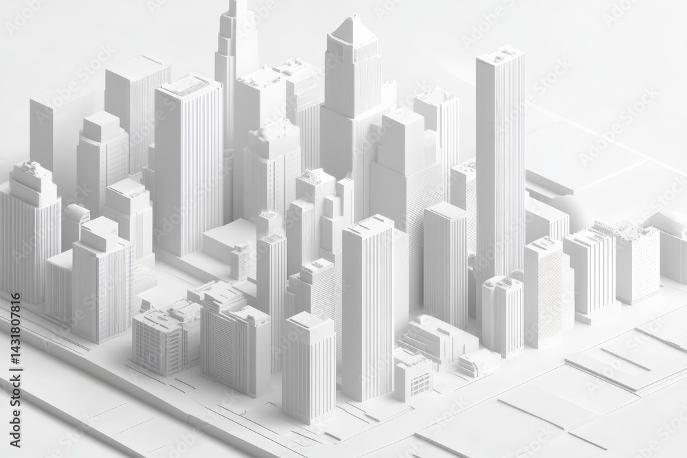 Monochromatic cityscape model, a simplified urban design. Monochromatic cityscape model, a simplified urban design.