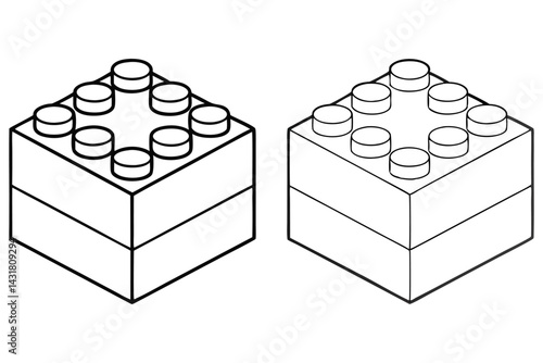 Two Black Outline Construction Blocks on Transparent Background Line Art Design