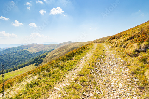 Obraz na płótnie dirt road in carpathian mountains. countryside landscape. krasna ridge in summer. scenic view w salonie