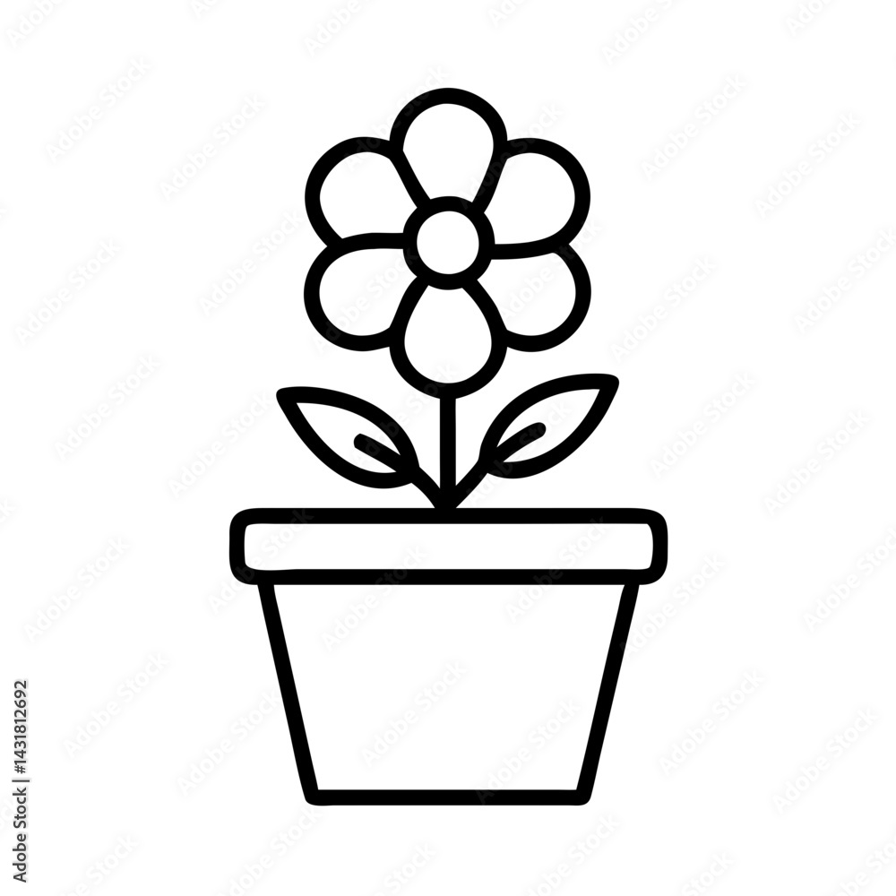 Flower in pot line art vector illustration, simple flower drawing, flower design, floral icon Flower in pot line art vector illustration, simple flower drawing, flower design, floral icon