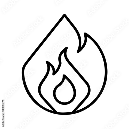 Fire flame vector icon illustration, burning hot bonfire outline design element for graphics and signs