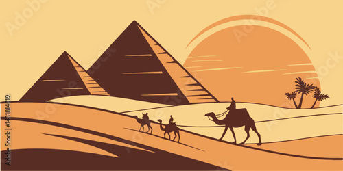 Pyramids of Giza Silhouette – Iconic Egyptian Landmark Illustration

