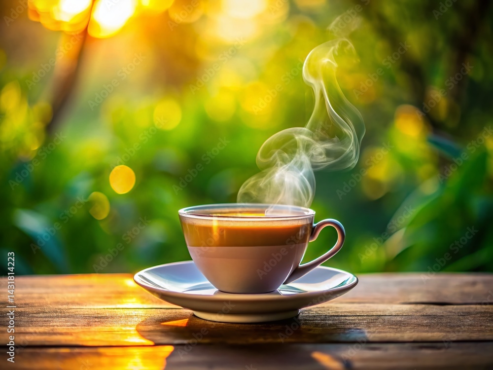 Obraz premium Panoramic Photo: Serene Teacup and Saucer, Warm Morning Light