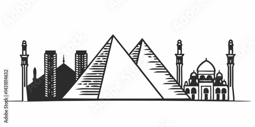 Pyramids of Giza Silhouette – Iconic Egyptian Landmark Illustration

