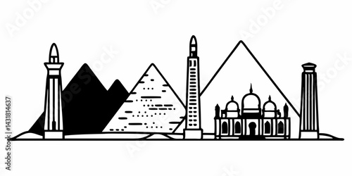 Pyramids of Giza Silhouette – Iconic Egyptian Landmark Illustration

