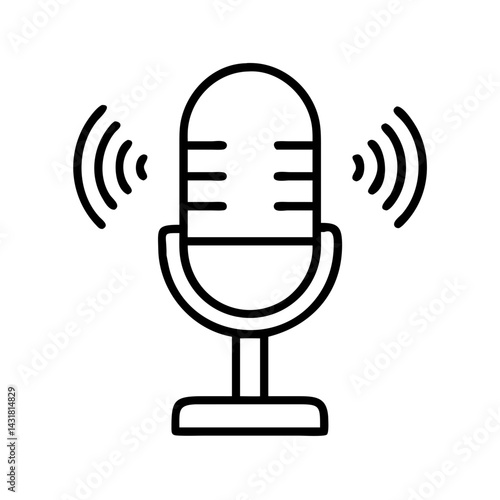 Microphone vector icon for podcasting audio recording studio broadcast and voice communication setup