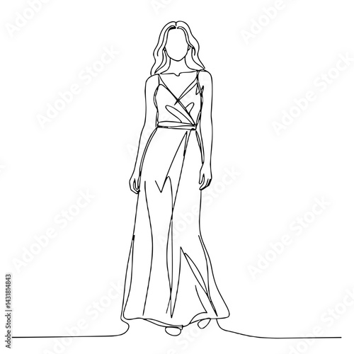Elegant woman in dress showcasing fashion design in minimal style  