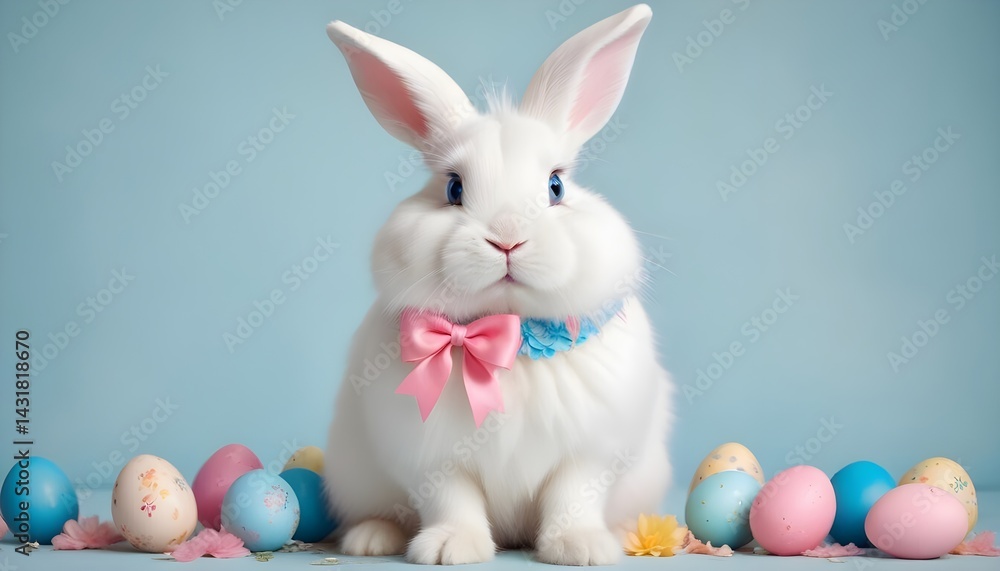 Fototapeta premium Cute Easter Bunny Holding Colorful Egg