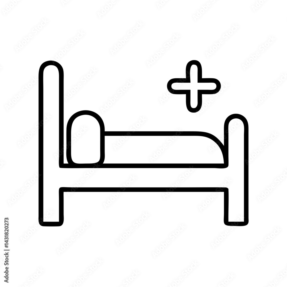 Fototapeta premium Hospital bed icon vector illustration for medical healthcare patient recovery and treatment symbol