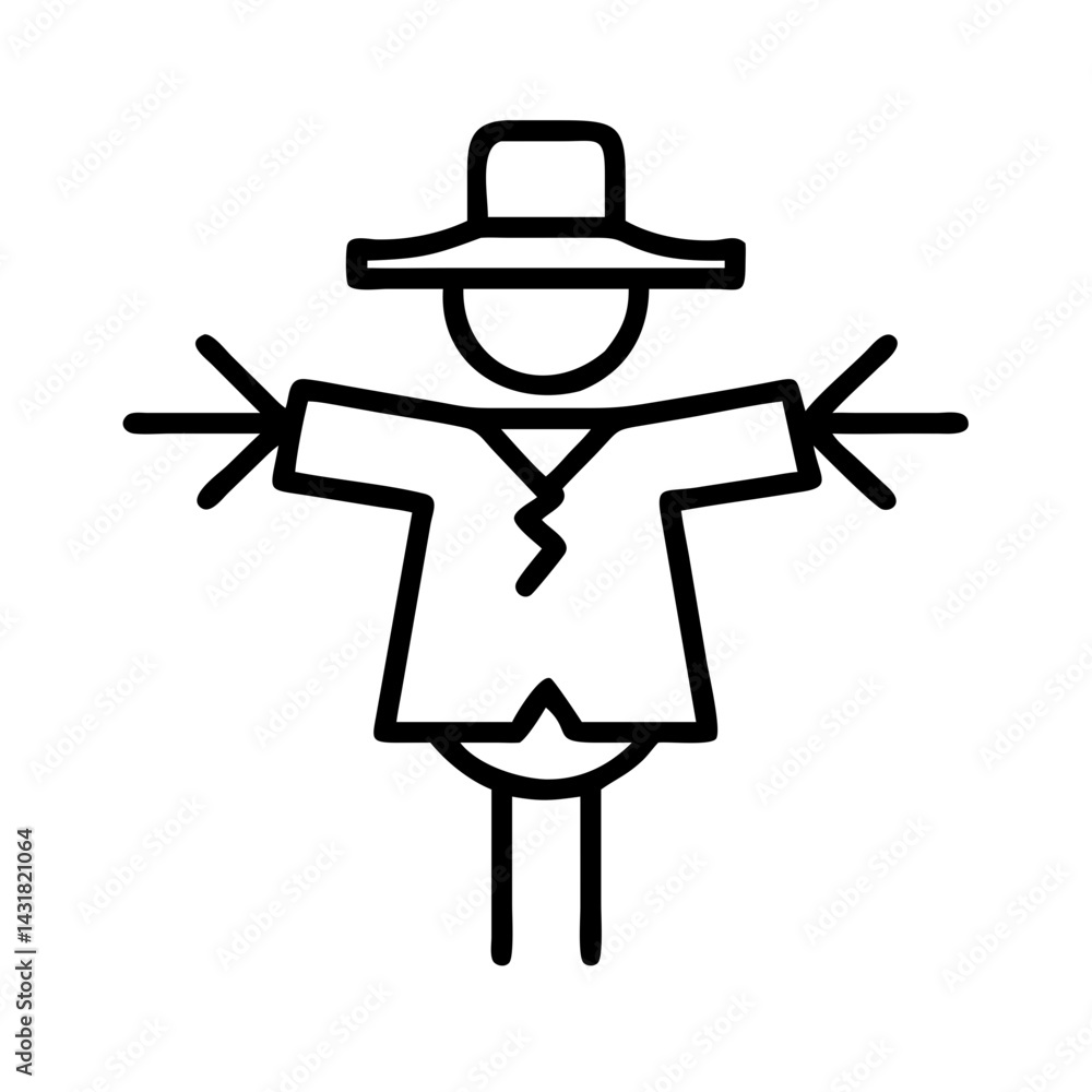 Scarecrow vector icon illustration, autumn harvest symbol, farm and agriculture concept, outline art Scarecrow vector icon illustration, autumn harvest symbol, farm and agriculture concept, outline art