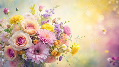 Pastel Pink Purple Yellow Watercolor Floral Arrangement - Delicate Spring Flowers