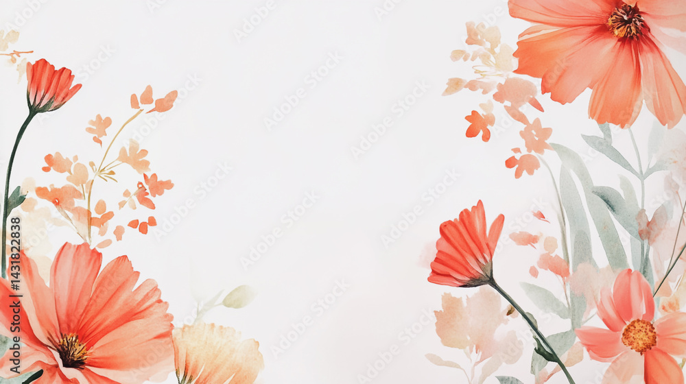Obraz premium Elegant wedding invitation card background . Minimal hand painted watercolor Chamomile flowers texture template background. Design for wedding, vip cover, poster, rsvp moderncard.Valentine's Day