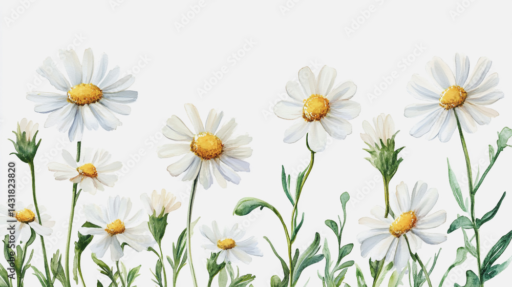 Elegant wedding invitation card background . Minimal hand painted watercolor Chamomile flowers texture template background. Design for wedding, vip cover, poster, rsvp moderncard.Valentine's Day Elegant wedding invitation card background . Minimal hand painted watercolor Chamomile flowers texture template background. Design for wedding, vip cover, poster, rsvp moderncard.Valentine's Day