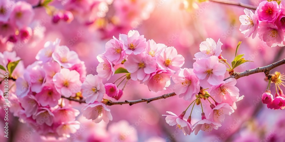 Obraz premium Pink Cherry Blossoms in Full Bloom: A Stunning Spring Display (4:3 Aspect Ratio)