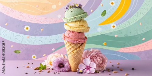Triple Scoop Ice Cream Cone...