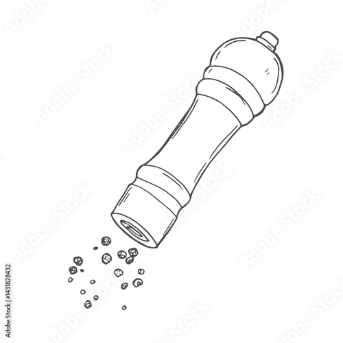 Pepper mill vector drawing. Seasoning and spice grinder sketch. Black pepper shaker.