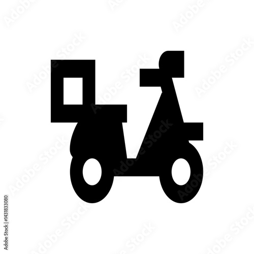 Silhouette of a delivery scooter with a box attached for transporting goods and packages quickly and safely