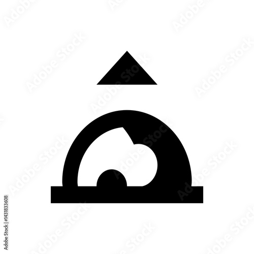 Abstract design featuring a triangle above an arch with internal shapes on a rectangular base design