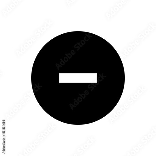 Black circle with a white horizontal bar centered inside representing a negative or minus sign symbol