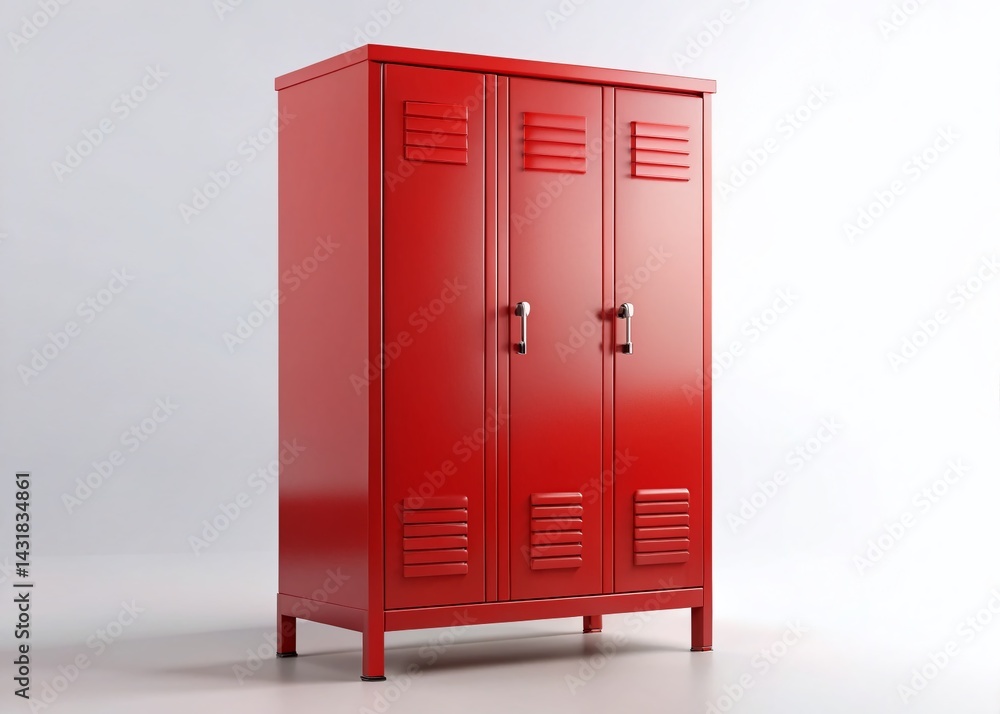 Red Metal Locker Two Doors White Background - Industrial Storage Cabinet Red Metal Locker Two Doors White Background - Industrial Storage Cabinet