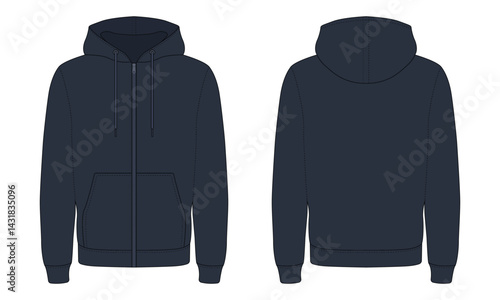 Navy Blue Zip-Up Hoodie Front and Back View