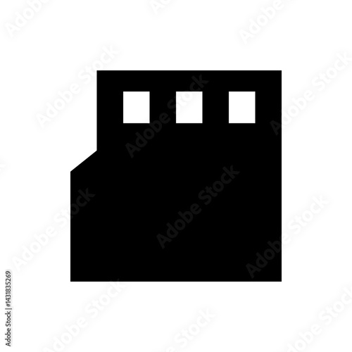 Illustration of a black memory card with three white squares on top and a corner cut off on the left side