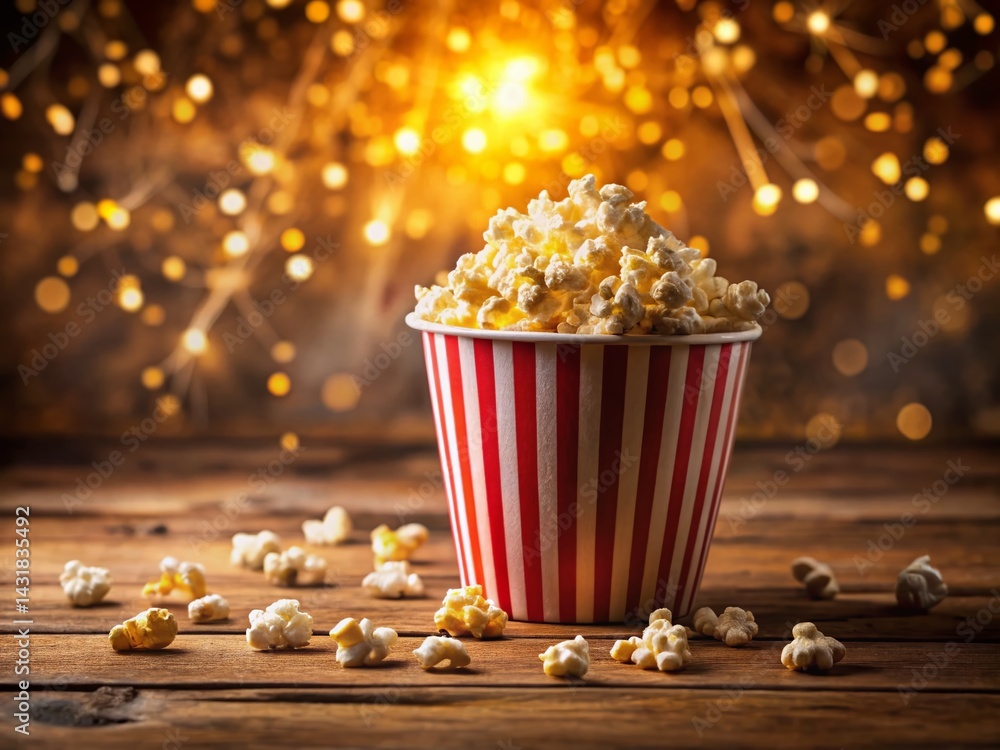 Red & White Striped Bucket Overflowing with Buttery Popcorn - Perfect Movie Night Snack Red & White Striped Bucket Overflowing with Buttery Popcorn - Perfect Movie Night Snack