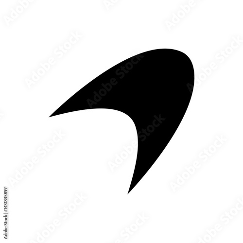 Abstract black shape with a curved edge and a pointed tip on a plain white background image design art