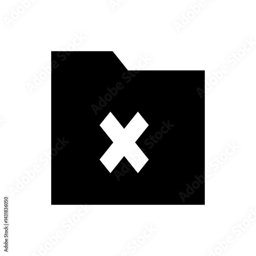 A black folder icon with a white x symbol indicating deletion or removal of the folder content shown