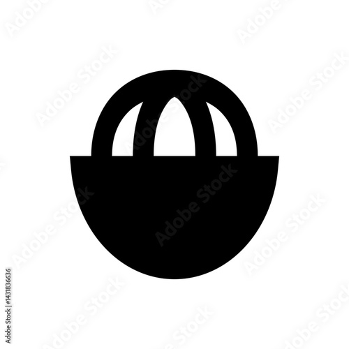 Illustration of a black basket with a rounded base and three arched handles in a simple design style