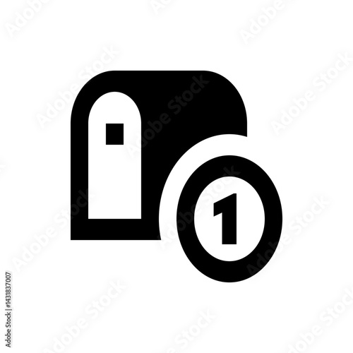 A black and white graphic of a mailbox with a number one inside of a circle on the right side of it