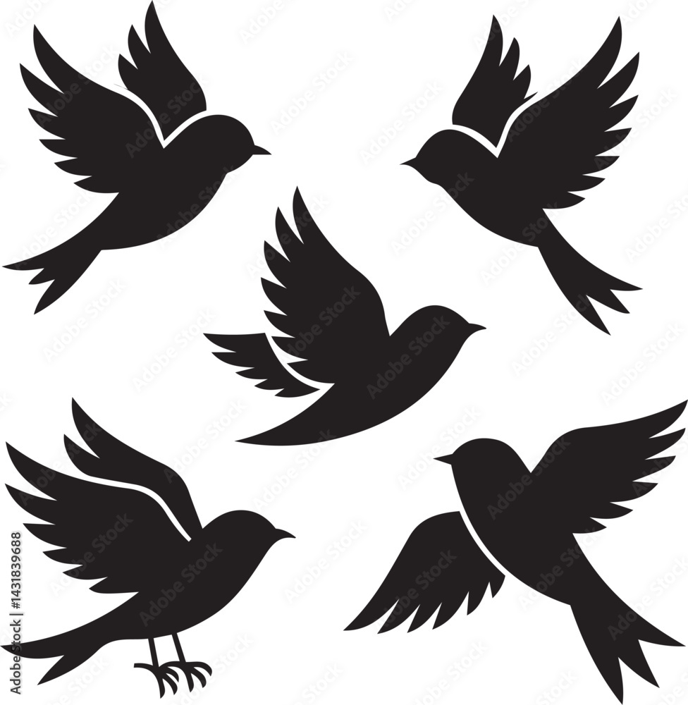 Obraz premium Collection of Silhouette illustration of birds in flight