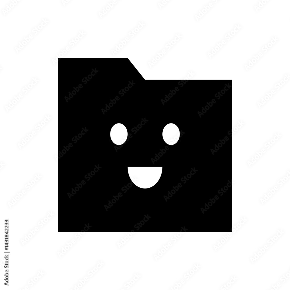 Black folder icon with a smiling face featuring two circular eyes and a curved mouth design element icon Black folder icon with a smiling face featuring two circular eyes and a curved mouth design element icon