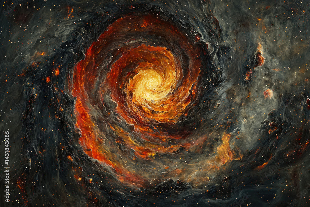 A fiery cosmic swirl, nebula's vibrant hues dance in a mesmerizing galactic spiral. A fiery cosmic swirl, nebula's vibrant hues dance in a mesmerizing galactic spiral.
