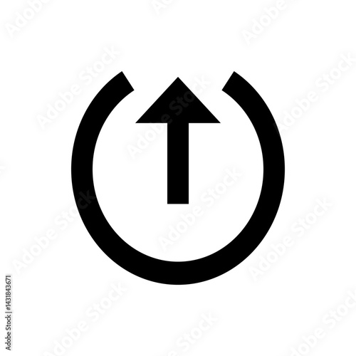 Black upward arrow inside a broken circle indicating upload or refresh on a white background design element