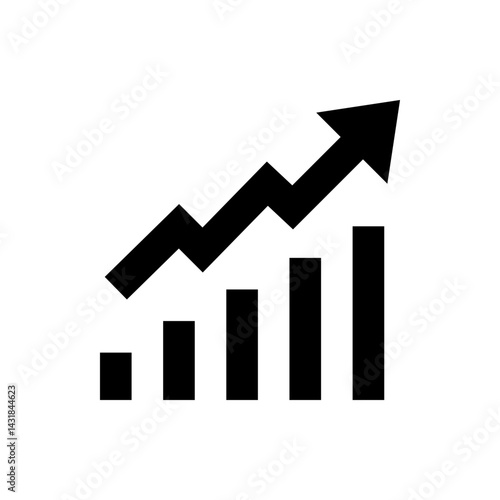 Black growth chart with an arrow pointing upwards indicating a positive trend in a business context