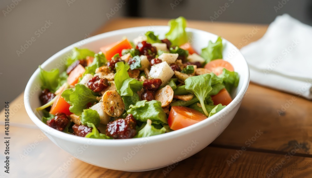 Fresh salad in bowl on table Fresh salad in bowl on table