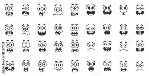 Collection Of Cartoon Faces Expressing Various Emotions Graphic Resource Design Set In Black And White