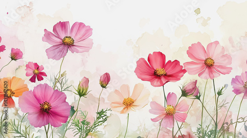 Wallpaper Mural Elegant wedding invitation card background . Minimal hand painted watercolor Cosmos flowers texture template background. Design for wedding, vip cover, poster, rsvp moderncard.Valentine's Day Torontodigital.ca