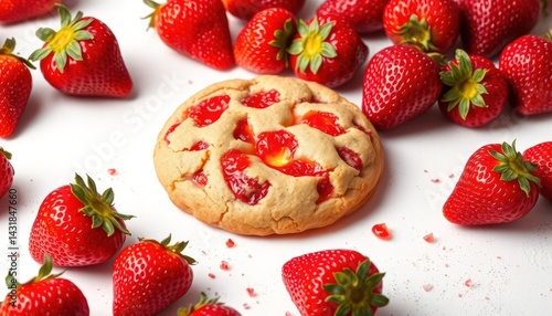 Fresh strawberry cookie on white background