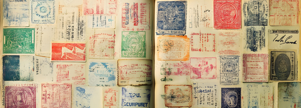 a page full of passport stamps of different countries a page full of passport stamps of different countries
