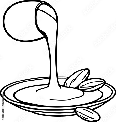 Creamy Liquid Pouring Onto Plate With Almonds