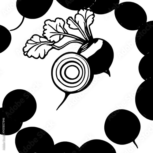 Stylized Beetroot Illustration With Circular Beetroot Pattern