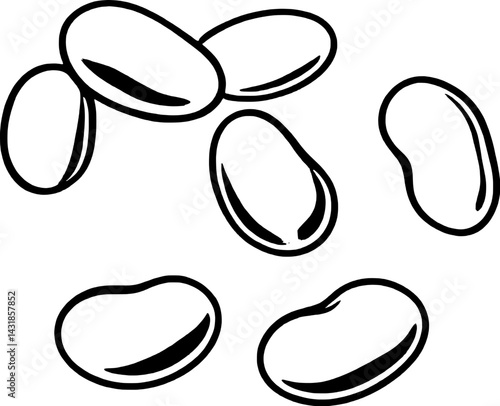 Simple Line Drawing Of Scattered Beans Isolated On White