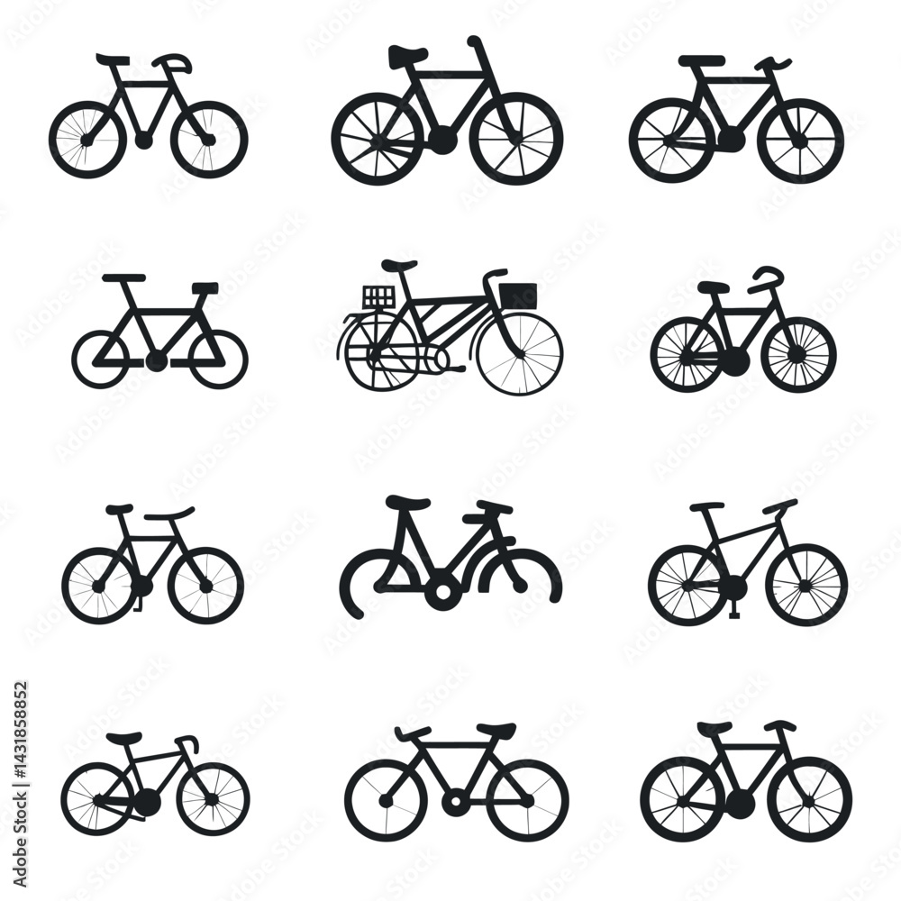 icon sheet, simple shapes, bicycle icons, white background icon sheet, simple shapes, bicycle icons, white background