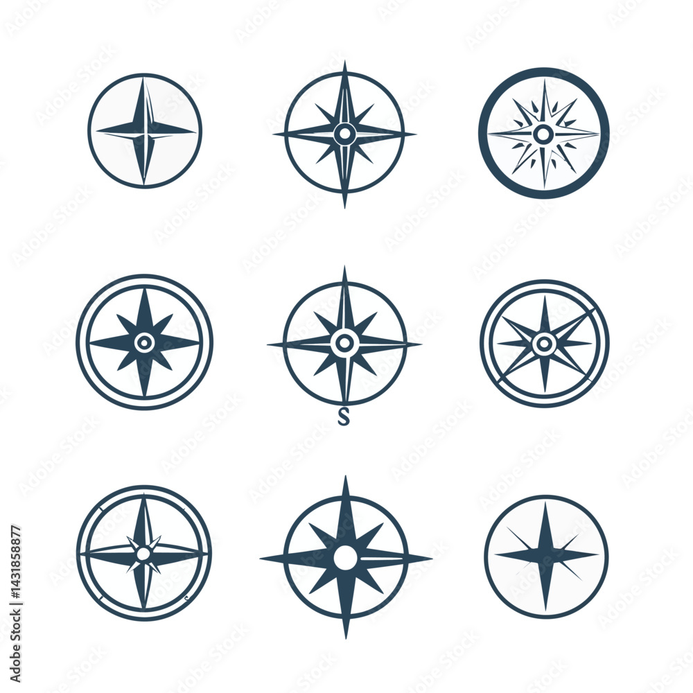 icon sheet, simple shapes, compass icons, white background icon sheet, simple shapes, compass icons, white background
