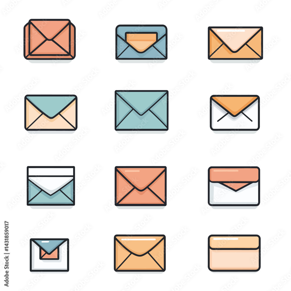 icon sheet, simple shapes, envelope icons, white background icon sheet, simple shapes, envelope icons, white background