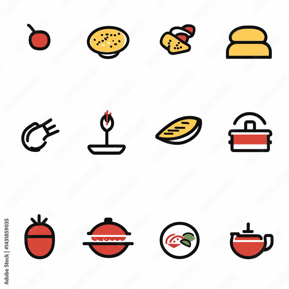icon sheet, simple shapes, food icons, white background icon sheet, simple shapes, food icons, white background